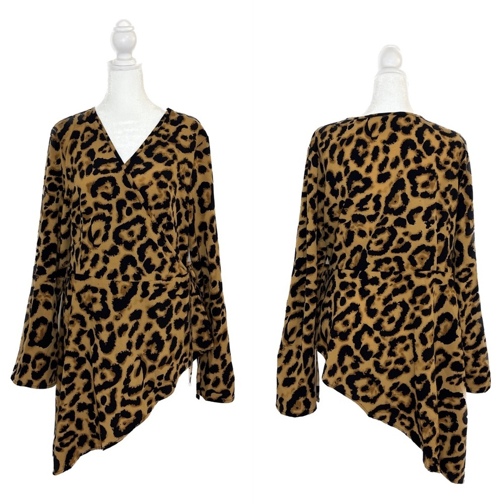 Emery Rose Animal Print Asymmetrical Blouse XL